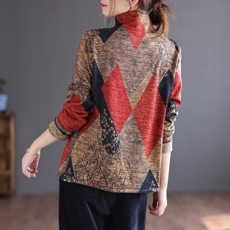 Efterår Vinter Retro Patchwork Børstet Sweater