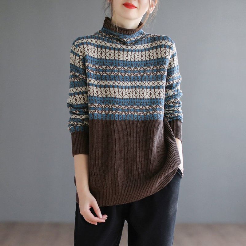 Efterår Vinter Rullekrave Retro Bomuld Strikket Sweater