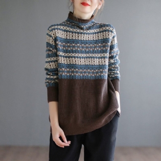 Efterår Vinter Rullekrave Retro Bomuld Strikket Sweater