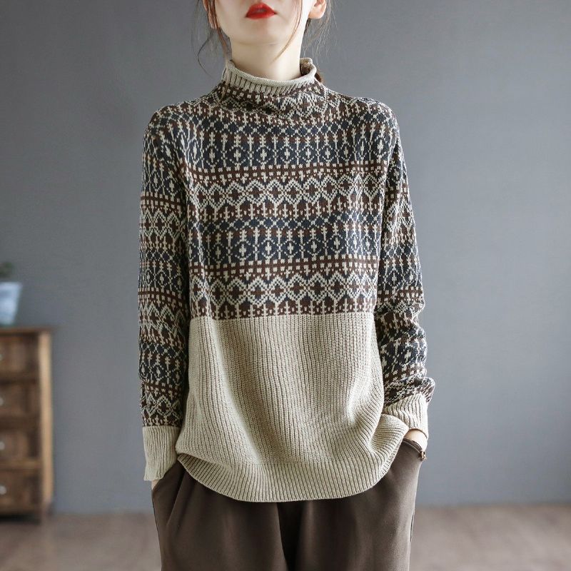 Efterår Vinter Rullekrave Retro Bomuld Strikket Sweater