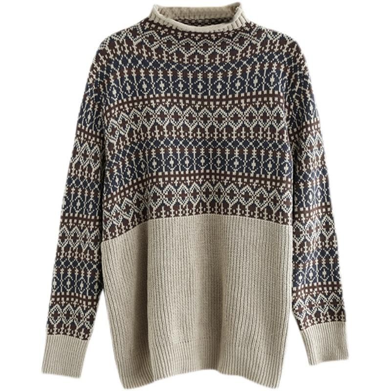 Efterår Vinter Rullekrave Retro Bomuld Strikket Sweater