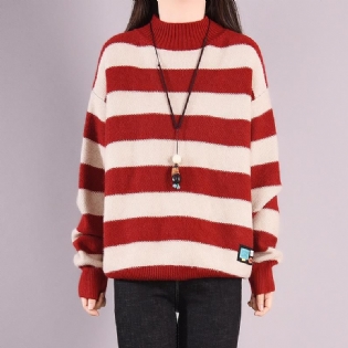 Efterår Vinter Stripe Rundhalset Strikket Sweater