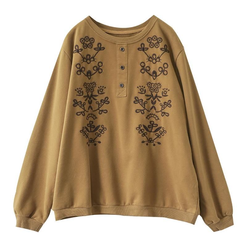 Forår Kvinder Bomuld Blomsterbroderi Casual Sweater