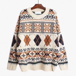 Geometrisk Vintage Casual Løs Strikket Sweater