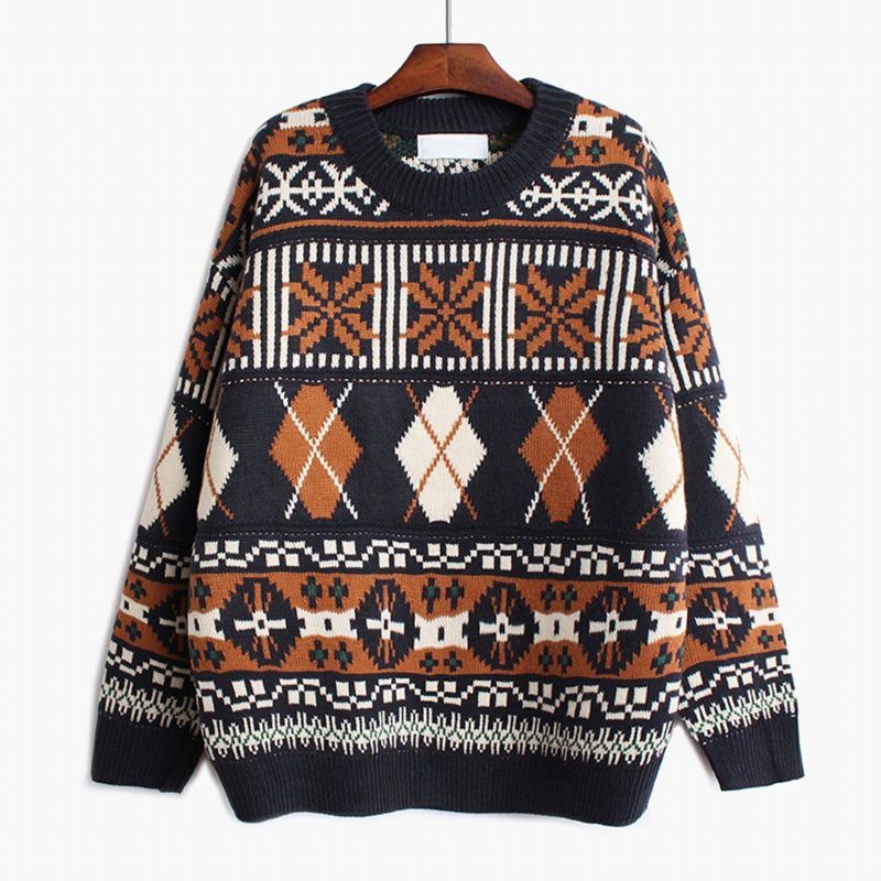 Geometrisk Vintage Casual Løs Strikket Sweater