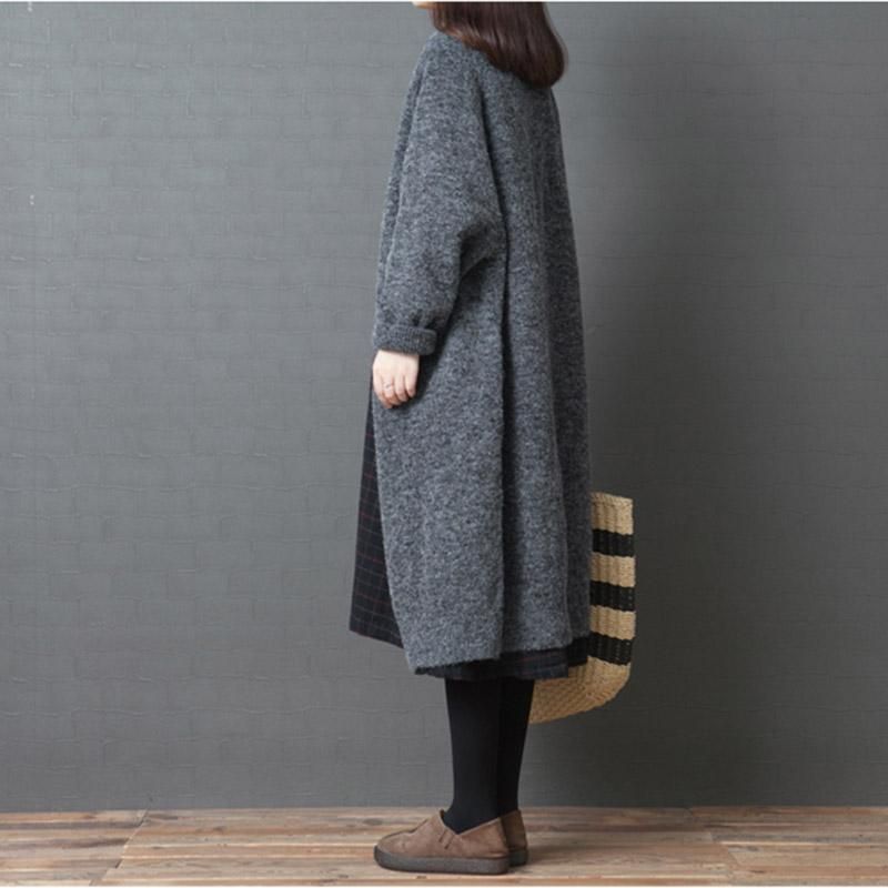 Over Knæet Vinter Loose Knit Sweater Cardigan