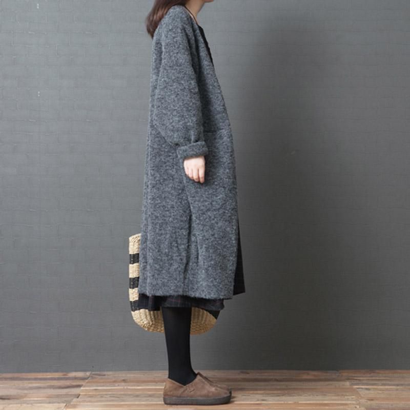 Over Knæet Vinter Loose Knit Sweater Cardigan