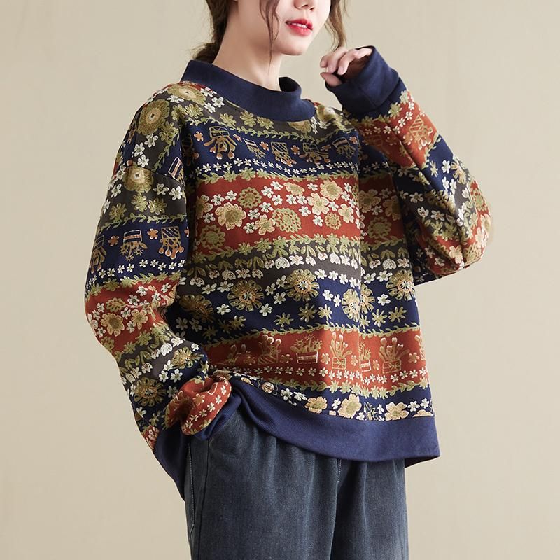 Retro Spring Autumn Plus Size Bomuld Linned Sweater