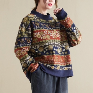 Retro Spring Autumn Plus Size Bomuld Linned Sweater