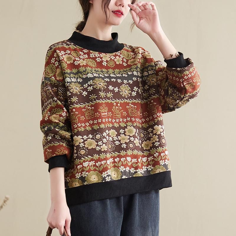 Retro Spring Autumn Plus Size Bomuld Linned Sweater