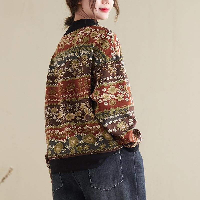 Retro Spring Autumn Plus Size Bomuld Linned Sweater