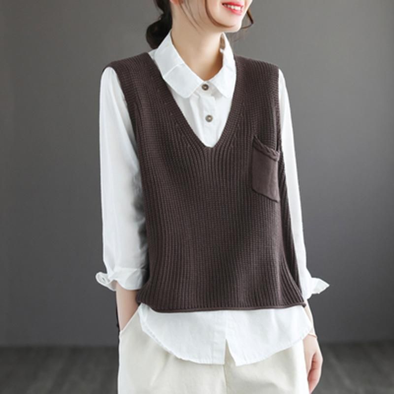 Retro V-hals Bomuld Strik Pullover Sweater Vest