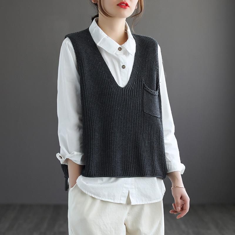 Retro V-hals Bomuld Strik Pullover Sweater Vest