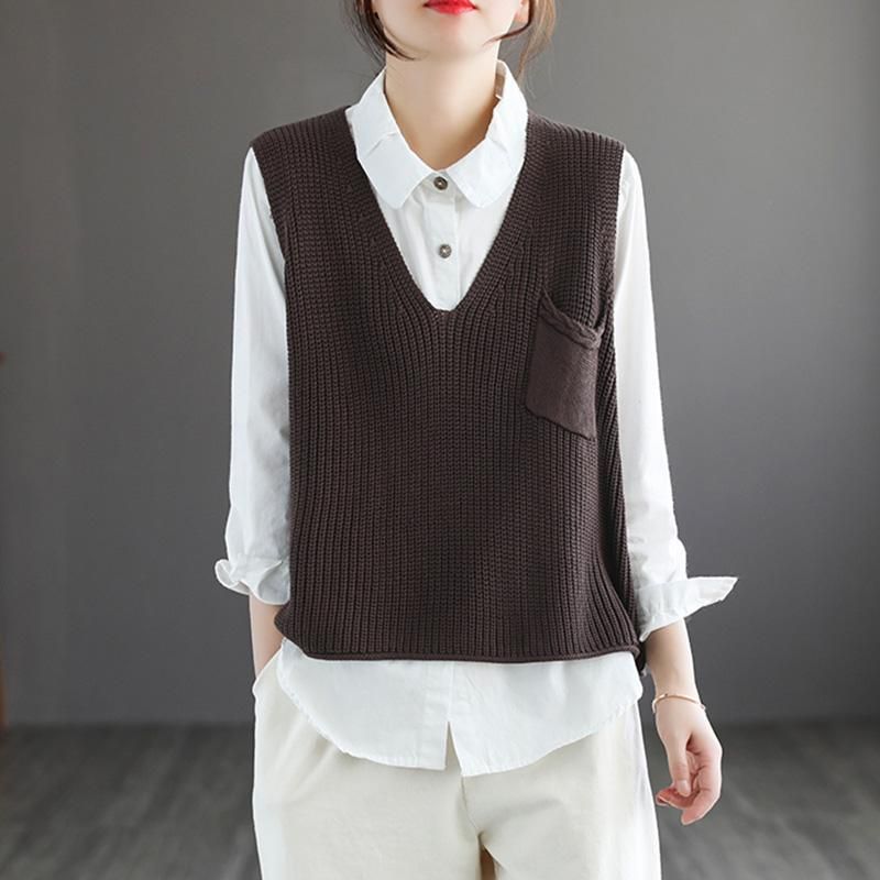 Retro V-hals Bomuld Strik Pullover Sweater Vest