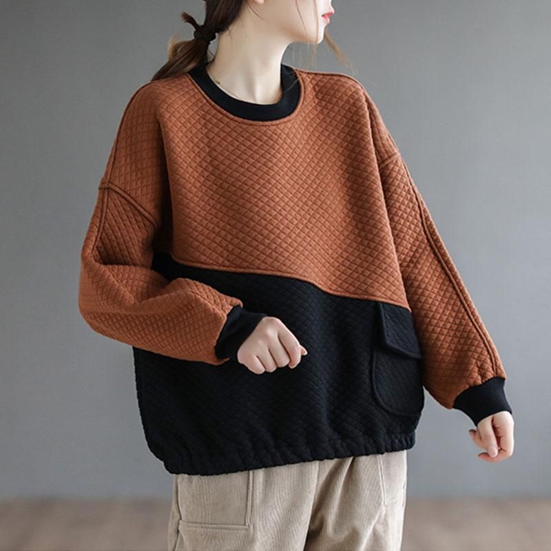 Vinter Bomuld Patchwork Løs Plys Sweater