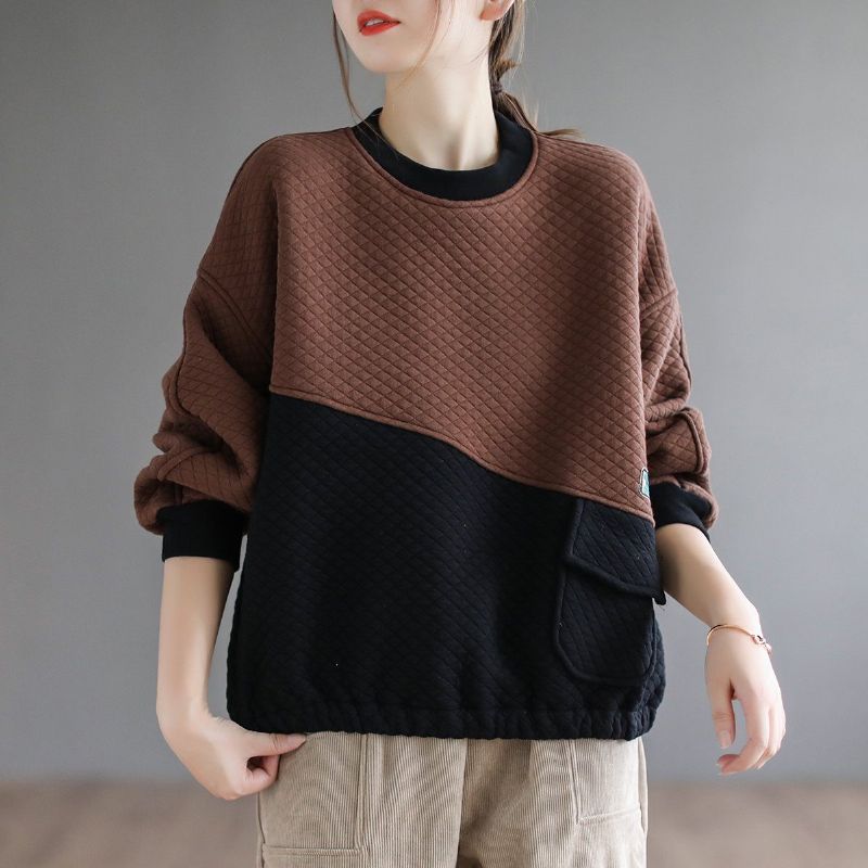 Vinter Bomuld Patchwork Løs Plys Sweater