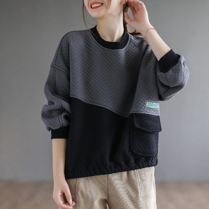 Vinter Bomuld Patchwork Løs Plys Sweater