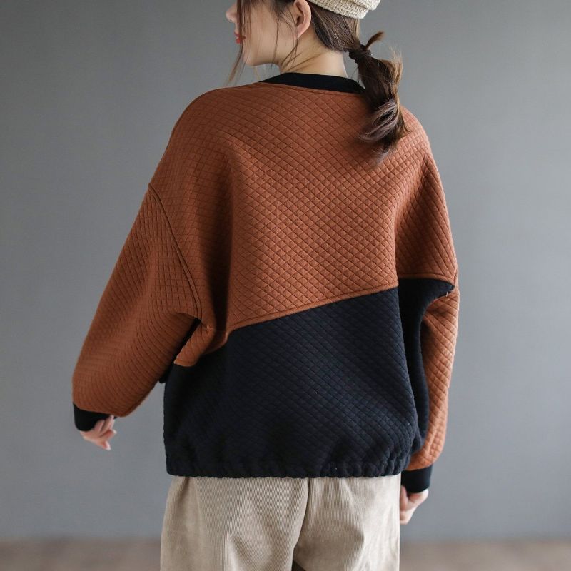 Vinter Bomuld Patchwork Løs Plys Sweater