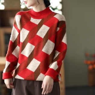 Vinter Casual Plaid Rullekrave Fleece Strikket Sweater