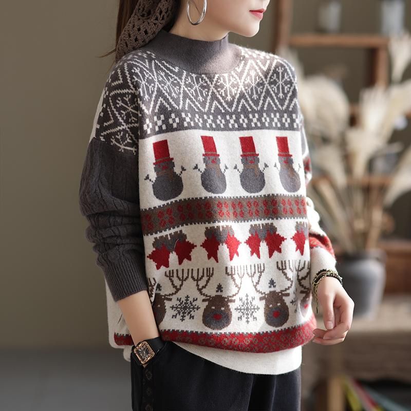 Vinter Damer Julestil Uldstrikket Sweater