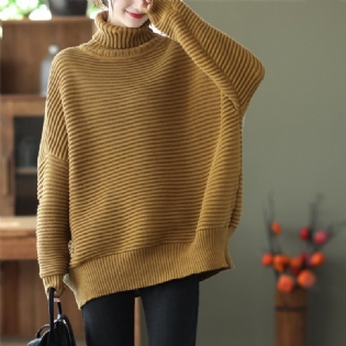 Vinter Kvinder Casual Loose Stripe Turtleneck Strikket Sweater