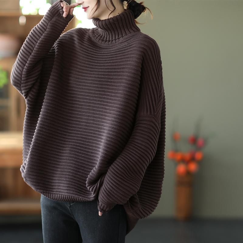 Vinter Kvinder Casual Loose Stripe Turtleneck Strikket Sweater