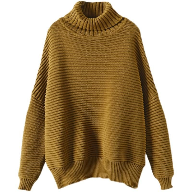 Vinter Kvinder Casual Loose Stripe Turtleneck Strikket Sweater