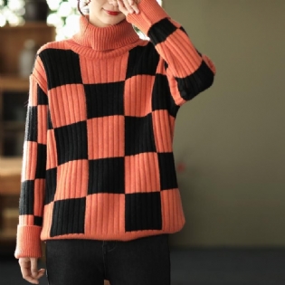 Vinter Retro Casual Plaid Rullekrave Strikket Sweater