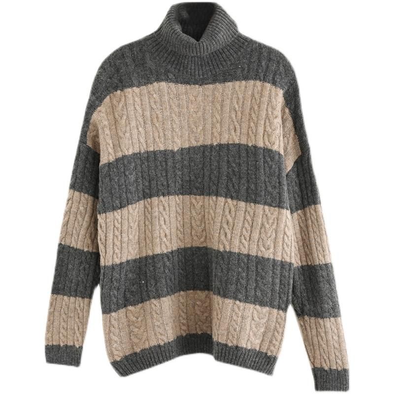 Vinter Retro Stripe Fleece Blandet Striktrøje