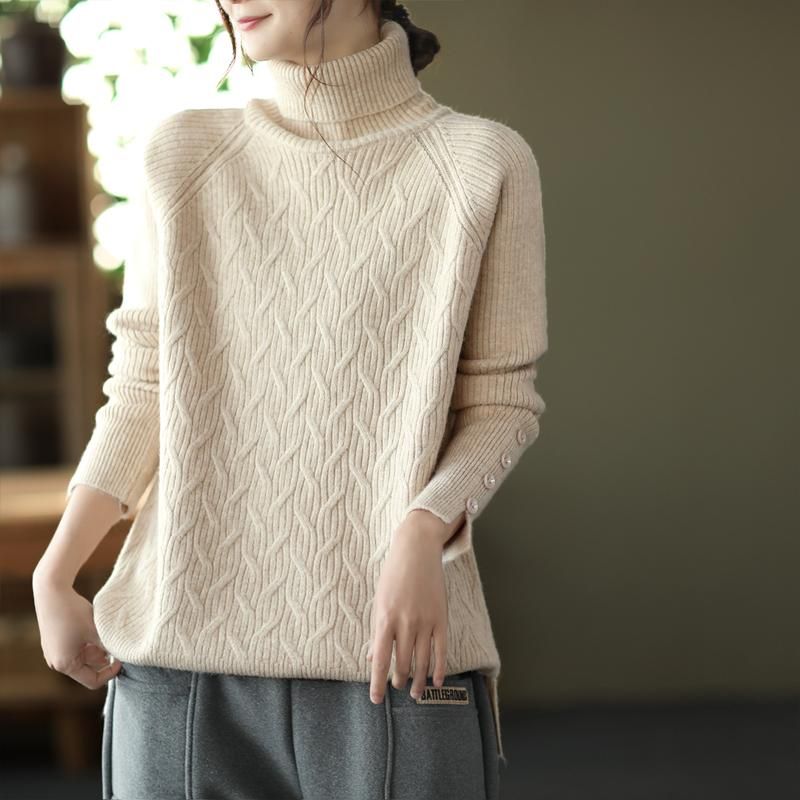 Vinter Solid Loose Retro Turtleneck Strikket Sweater