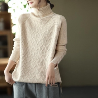 Vinter Solid Loose Retro Turtleneck Strikket Sweater