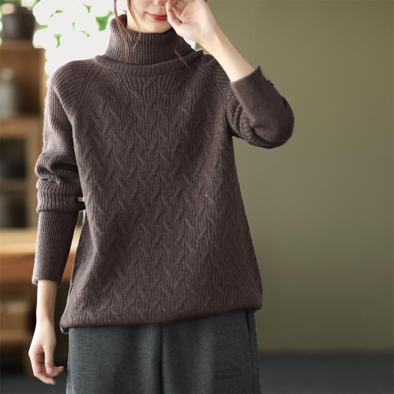 Vinter Solid Loose Retro Turtleneck Strikket Sweater