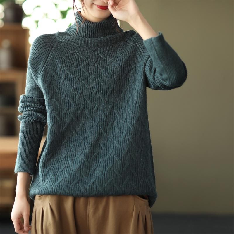 Vinter Solid Loose Retro Turtleneck Strikket Sweater