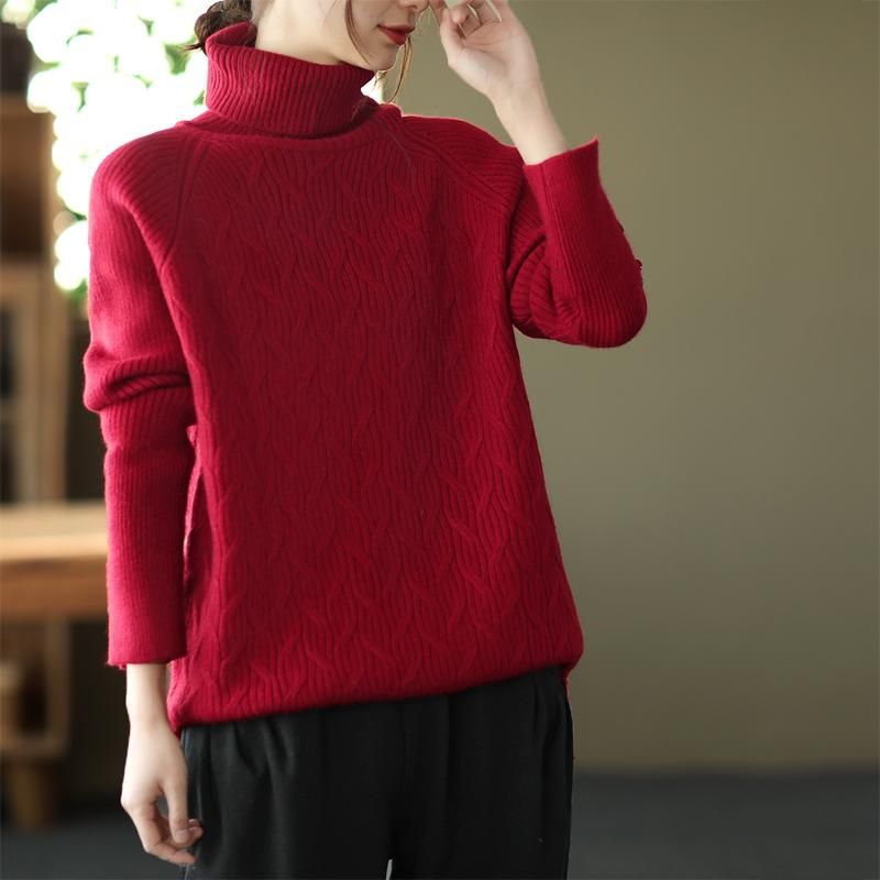 Vinter Solid Loose Retro Turtleneck Strikket Sweater