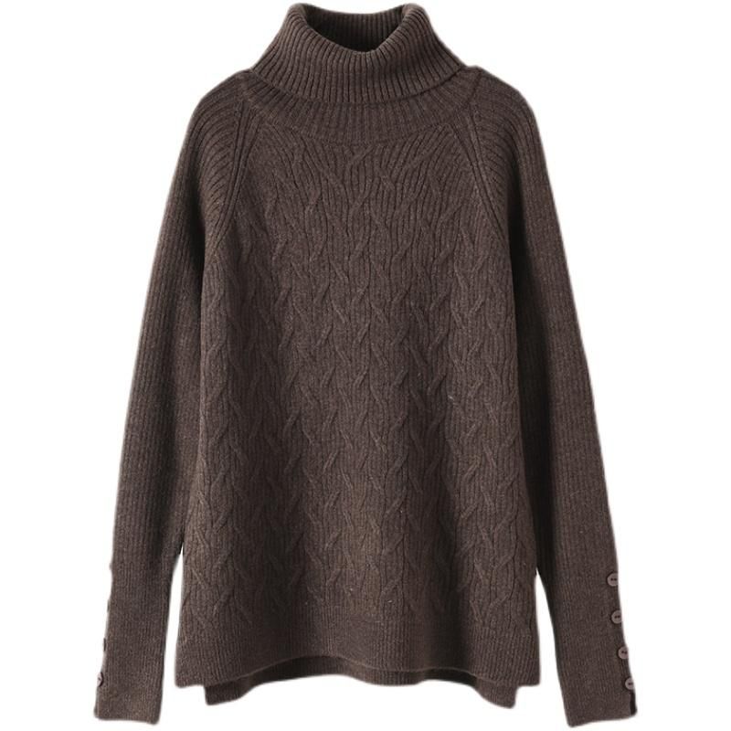 Vinter Solid Loose Retro Turtleneck Strikket Sweater