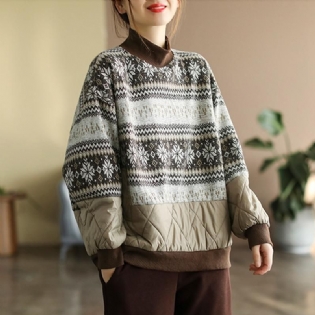 Vinterblomstret Retro Etnisk Løs Bomuldspolstret Sweater