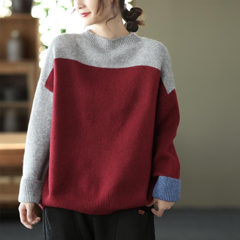 Vinterfarve Matchende Retro Rund Hals Strikket Sweater