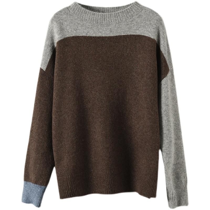 Vinterfarve Matchende Retro Rund Hals Strikket Sweater