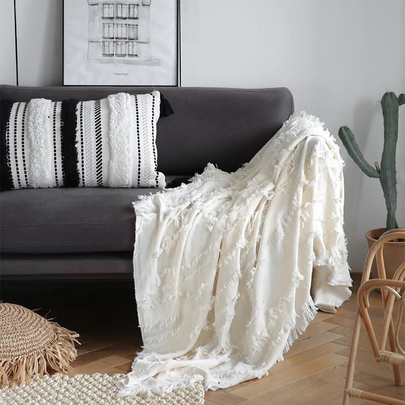 Pure Color Tassel Wool Cover Sofa Tæppe