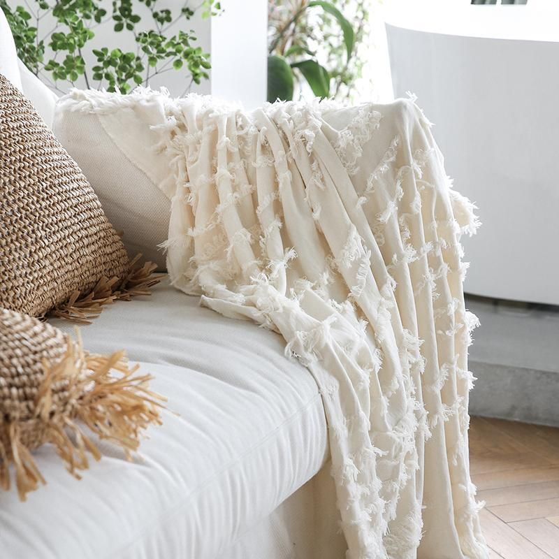 Pure Color Tassel Wool Cover Sofa Tæppe