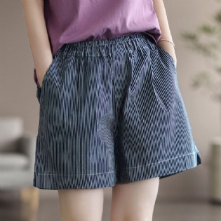 Dame Sommer Loose Stripe Bomuld Denim Shorts