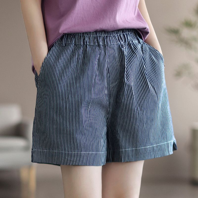 Dame Sommer Loose Stripe Bomuld Denim Shorts