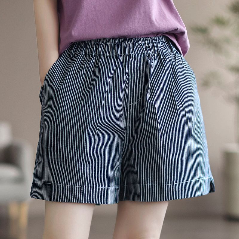 Dame Sommer Loose Stripe Bomuld Denim Shorts