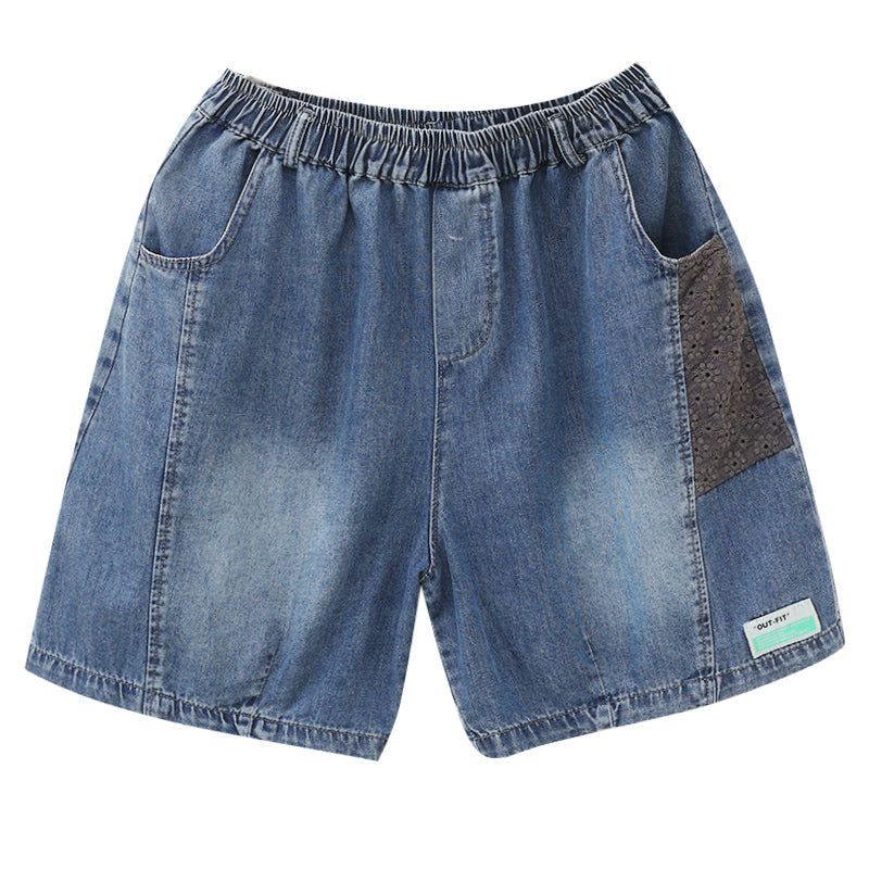 Dame Sommer Patchwork Retro Løse Bomulds Denimshorts