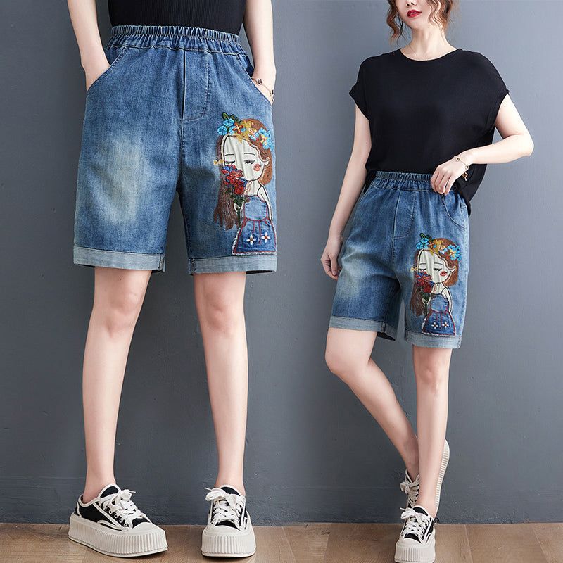 Dame Summer Retro Brodery Denim Shorts