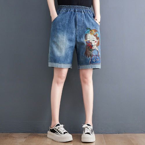 Dame Summer Retro Brodery Denim Shorts