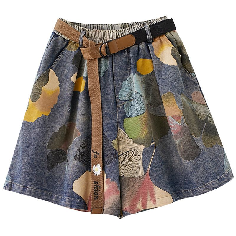 Kvinder Sommer Retro Blomsterprintede Denim Løse Shorts