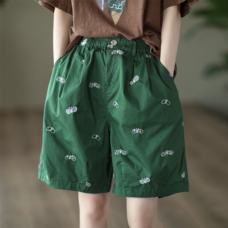 Kvinder Sommer Retro Sommerfugle Broderi Bomuldsshorts