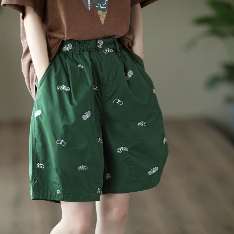 Kvinder Sommer Retro Sommerfugle Broderi Bomuldsshorts