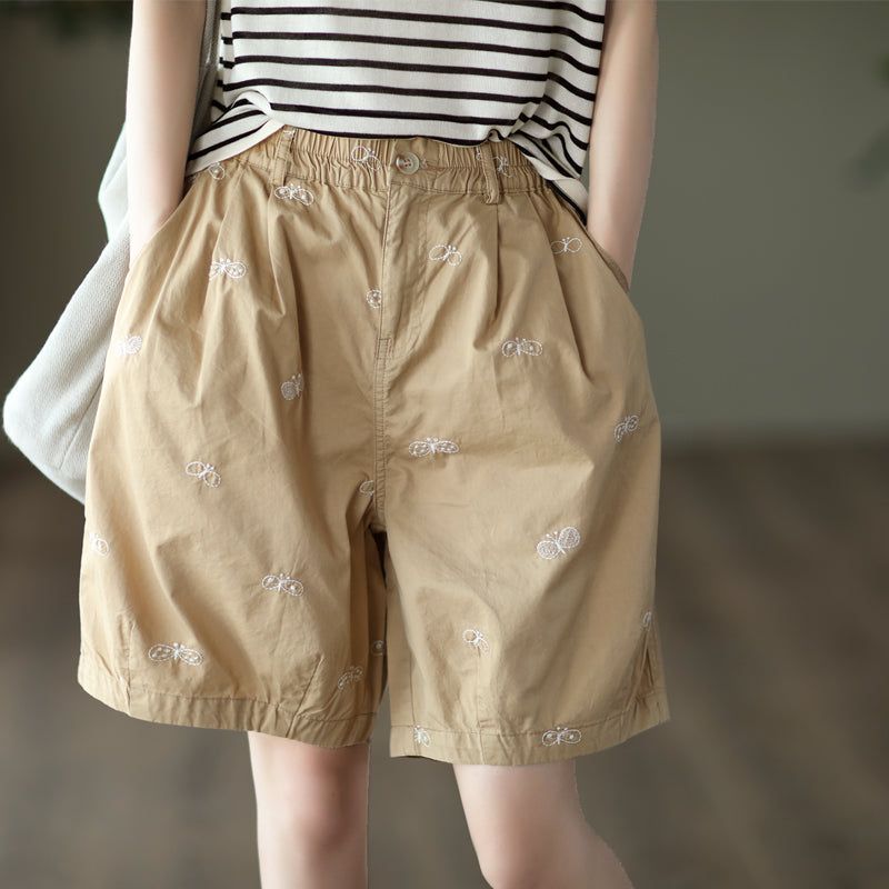 Kvinder Sommer Retro Sommerfugle Broderi Bomuldsshorts